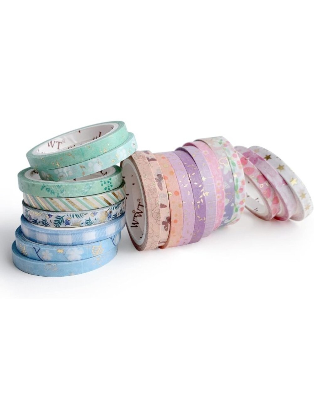 20 Rolls Slim Washi Tape Set - Gold Foil Decorative Masking & DIY Craft Supplies